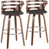 Cosini Swivel Bar Stool in Walnut & Charcoal Fabric (Set of 2)